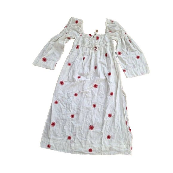 Free People Emory Embroidered Midi Dress White/Red S/P A001147 - Picture 3 of 11